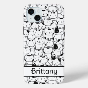 Coque iPhone 15 Mini Chats mignons noirs et blancs
