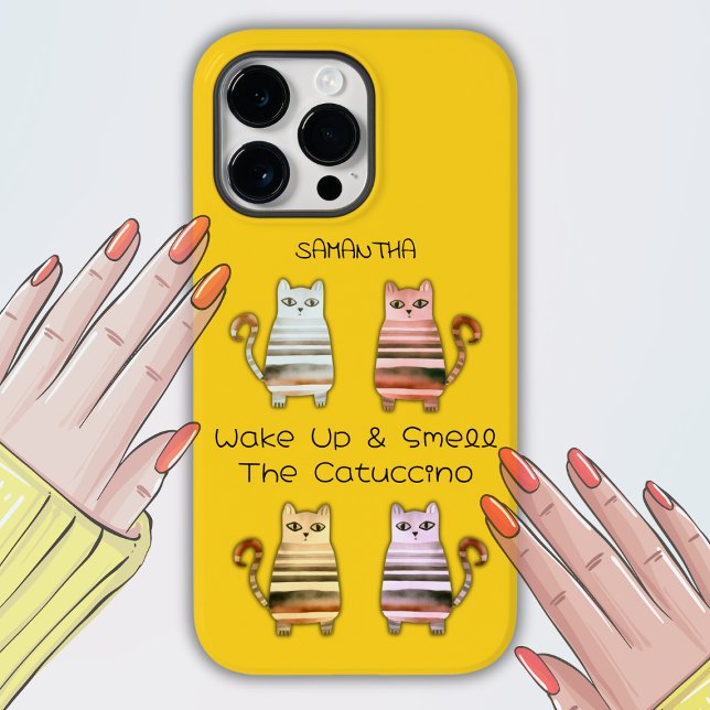 Coques Case-Mate iPhone chats mignons pour amoureux de les chats et amateu (Cute Cats for Cat Lovers & Coffee Lovers Iphone Case in Bright Yellow (comes in other colors). Miao!)