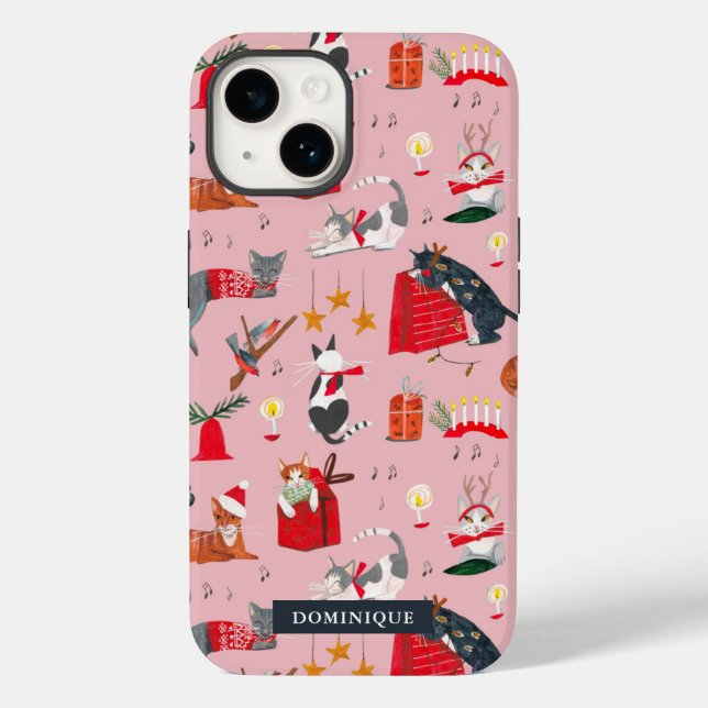 Coques Case-Mate iPhone Chats mignons rétro rose de Noël (Verso)