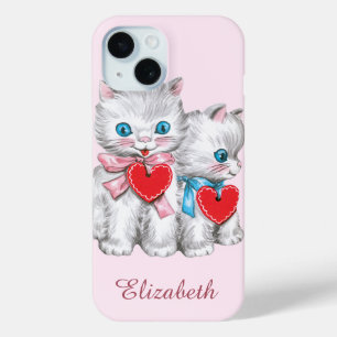 Coque Pour iPhone 15 Chats vintages de la Saint Valentin, Cute Kitten