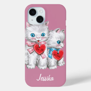 Coque Pour iPhone 15 Chats vintages de la Saint Valentin, Fluffy Kitten