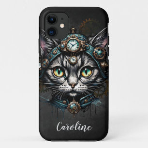 Case-Mate iPhone Case Chatte steampunk mignonne avec des horloges et des