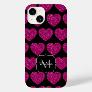 Coque Pour iPhone 14 Chaud coeur rose faux pétille motif Monogramme