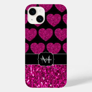 Coque Pour iPhone 14 Chaud coeur rose faux pétille motif Monogramme
