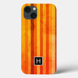 iPhone 13 Case Chaud Patiné Orange Rouge rayures Monogramme