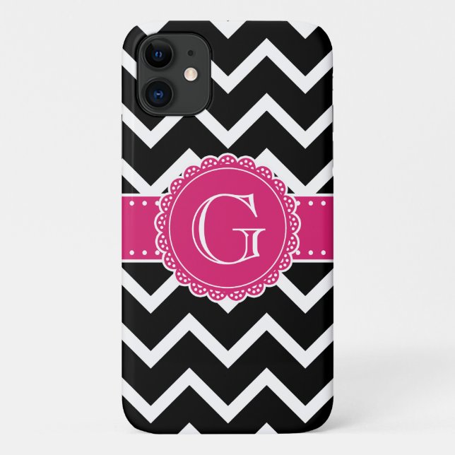 Coques Case-Mate iPhone Chaud rose Fleur Monogramme noir Chevron (Dos)