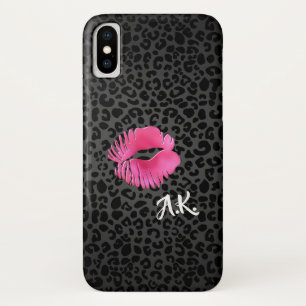 Coque Case-Mate Pour iPhone Chaud rose Lipgloss Kiss Black Leopard Avec Monogr