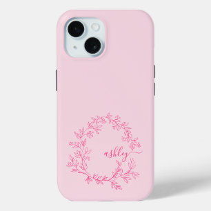Coque Pour iPhone 15 Chaud rose moderne Script Girl Monogramme Nom