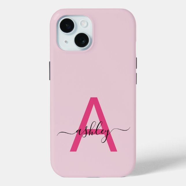 Coques Case-Mate iPhone Chaud rose moderne Script Girl Monogramme Nom (Verso)