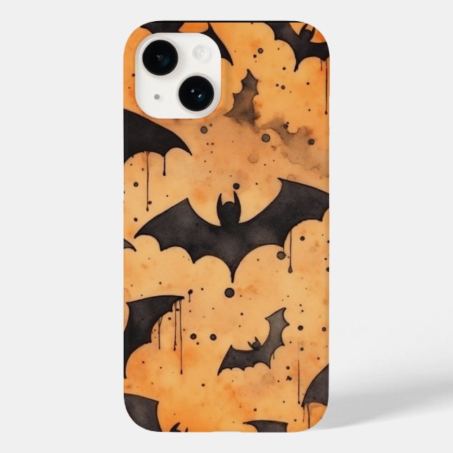Coques Case-Mate iPhone Chauves-souris noires à l'aquarelle orange (Verso)