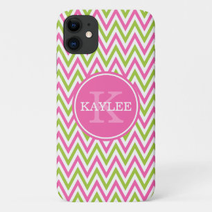 Case-Mate iPhone Case Chaux rose moderne Vert Chevron & Monogramme