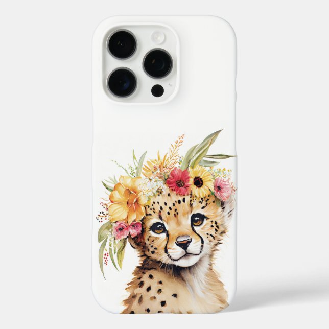 Coques Case-Mate iPhone Cheetah Flower Crown Art Aquarelle Safari Floral (Verso)