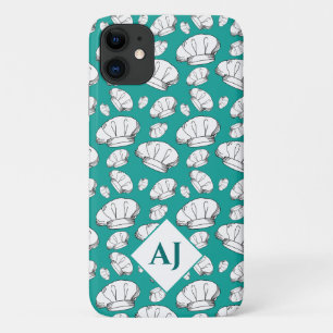 Case-Mate iPhone Case Chef blanc Casquettes et Monogram sur Turquoise Bl