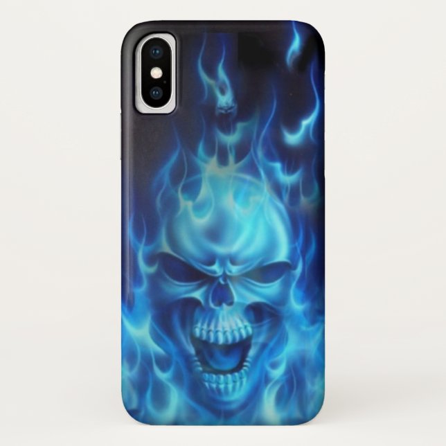 Coques Case-Mate iPhone Chef fâché bleu de crâne avec des flammes (Dos)