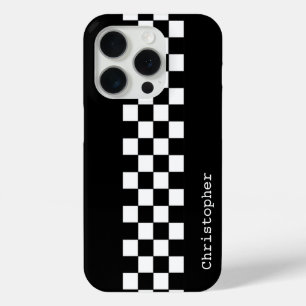 Coque iPhone 15 Pro Chèques de course personnalisées en noir et blanc