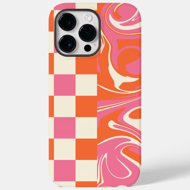 Coques Case-Mate iPhone Chèques et tourbillons - rose, orange et crème (Verso)