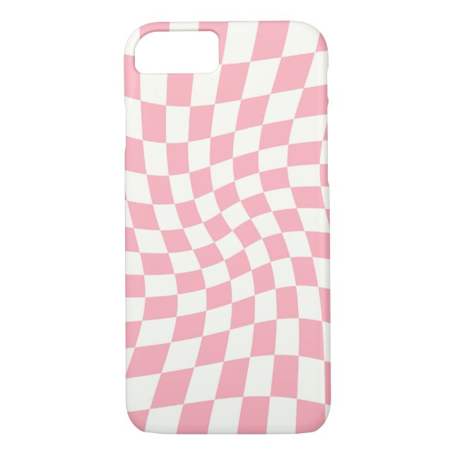 Coques Case-Mate iPhone Chèques Retro Pastel Pink Bébé en damier Warped (Dos)