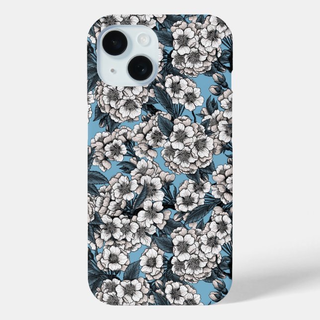 Coques Case-Mate iPhone Cherry blossom in white and blue (Verso)