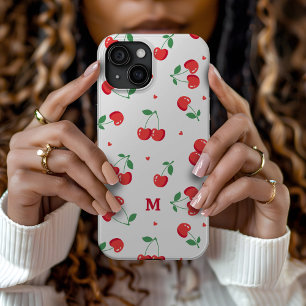Coque Pour iPhone 15 Cherry Hearts Monogramme personnalisé