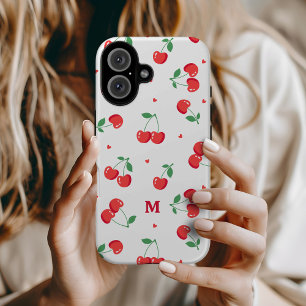 Coque Pour iPhone 16 Cherry Hearts Nom personnalisé Monogramme