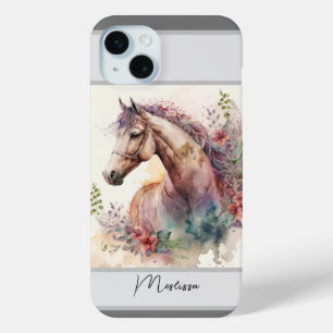 Coque iPhone 15 Mini Cheval aquarelle