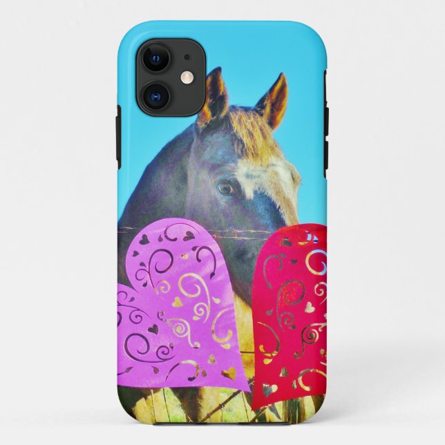 Coques Case-Mate iPhone Cheval blanc et Brown Valentine Coeurs (Dos)