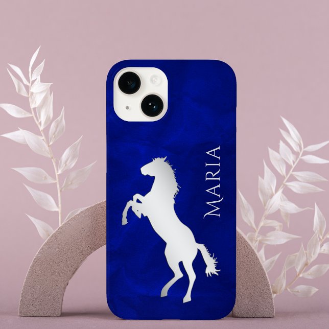 Coques Case-Mate iPhone Cheval bleu vif en argent (Créateur téléchargé)