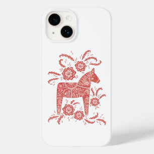 Coque Pour iPhone 14 Cheval de Dala suédois Rouge et blanc
