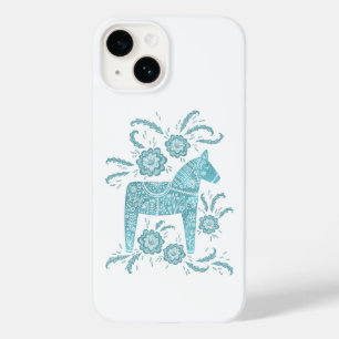 Coque Pour iPhone 14 Cheval de Dala suédois Vert Turquoise