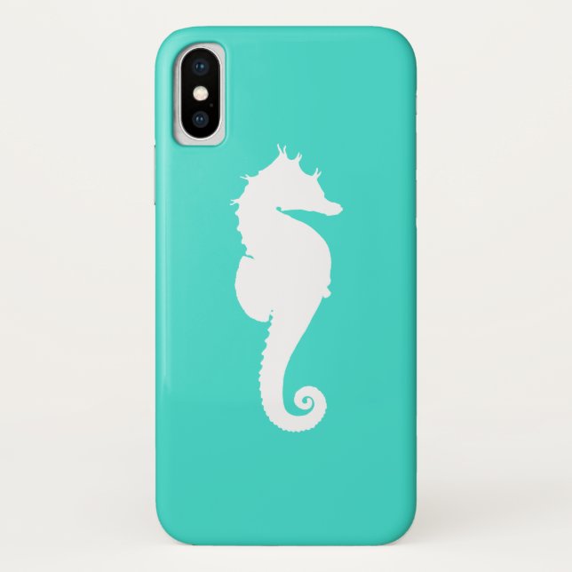Coques Case-Mate iPhone Cheval de mer blanc sur Turquoise (Dos)