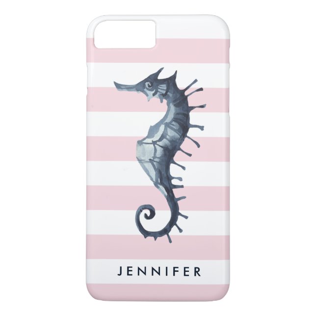 Coques Case-Mate iPhone Cheval de mer nautique rose monogramme personnalis (Dos)