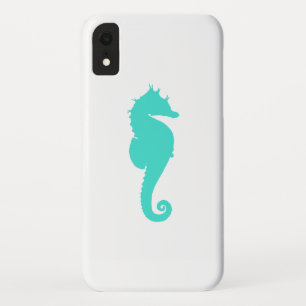Coque Pour iPhone XR Cheval de mer Turquoise en Blanc