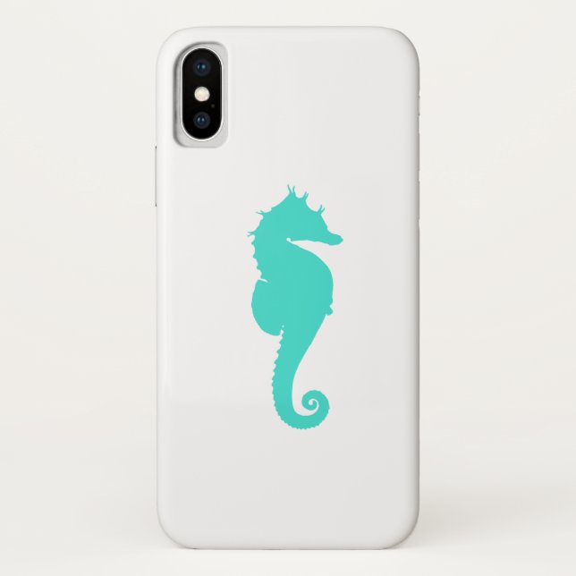 Coques Case-Mate iPhone Cheval de mer Turquoise en Blanc (Dos)