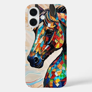 Coque Pour iPhone 16 Cheval de mosaïque en verre à plusieurs couleurs 1