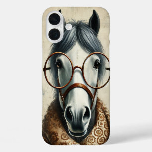 Coques iPhone 16 Plus Cheval élégant avec lunettes - Art Vintage amusant