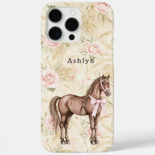 Coques iPhone 16 Pro Max Cheval floral à la crème rose