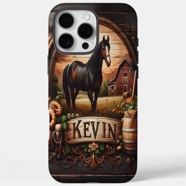 Coques Case-Mate iPhone Cheval Noir Avec Le Nom Kevin (Verso)