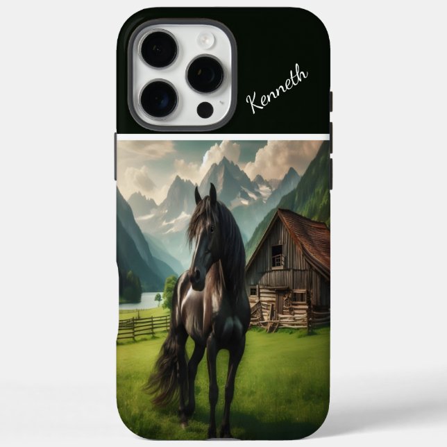 Coques Case-Mate iPhone Cheval noir dans Mountain Meadow (Verso)