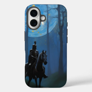 Coque Pour iPhone 16 Chevalier Noir Mystérieux dans la Forêt au Clair d