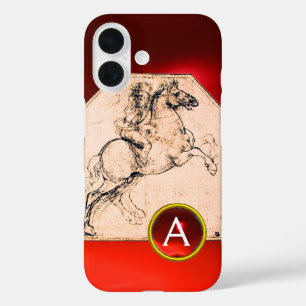 Coques iPhone 16 Chevalier sur un cheval d'élevage Red Ruby Gem Mon