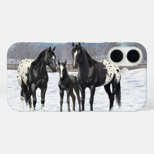 Coques iPhone 16 Chevaux Appaloosa Noir En Neige