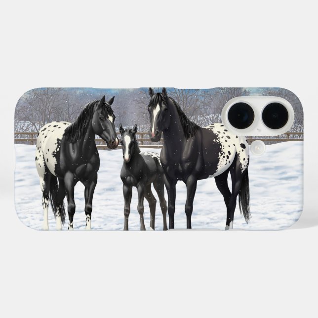 Coques Case-Mate iPhone Chevaux Appaloosa Noir En Neige (Verso (horizontal))