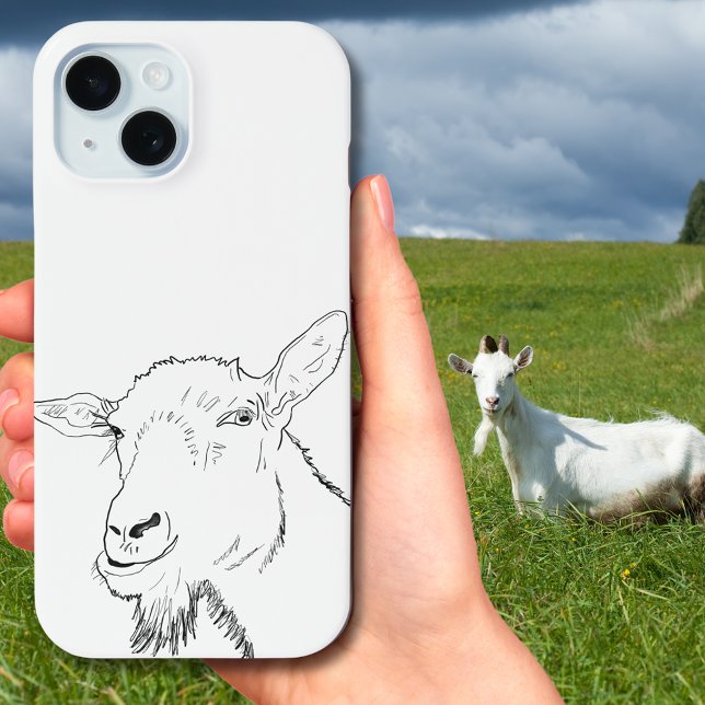 Coques Case-Mate iPhone Chèvre amusant Ligne élégante Dessin Animal Art De (Funny goat simple black and white animal line art drawing phone case)