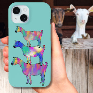 Coque Pour iPhone 15 Chèvres drôles Art d'animaux de ferme colorés
