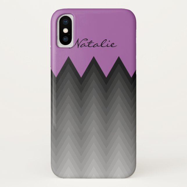 Coques Case-Mate iPhone Chevron gray ombre motif Purple Monogramme Nom (Dos)