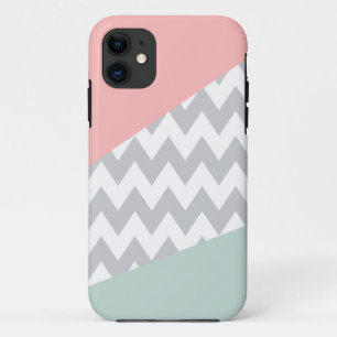 Coque iPhone 11 Chevron gris - menthe et corail