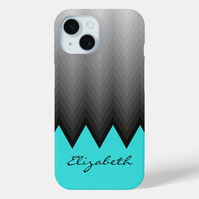 Coques Case-Mate iPhone chevron gris ombre motif turquoise Nom personnalis (Verso)