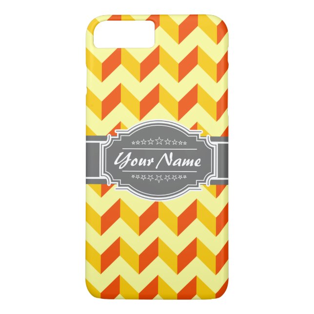 Coques Case-Mate iPhone chevron orange jaune avec nom personnalisé gris (Dos)