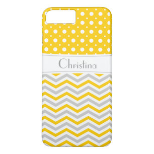 Coque iPhone 7 Plus Chevron & pois modernes jaune, gris, blanc