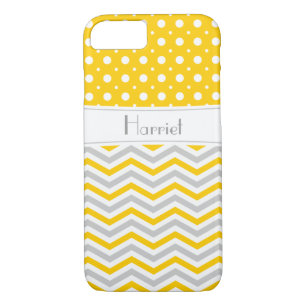 Coque Case-Mate Pour iPhone Chevron & pois modernes jaune, gris, blanc